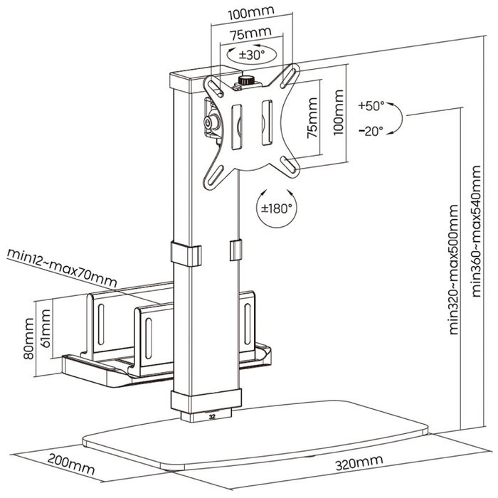 Aisens Soporte de Sobremesa DT32TSR-165 para Monitor, TV y Mini PC